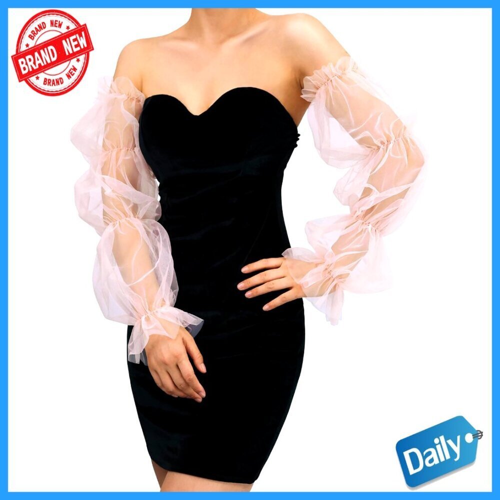 Long Sheer Fingerless Mesh Gloves Puffy Sleeves Elegant Opera Party